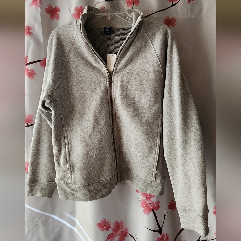 New With Tags GAP Boy's Gray Thermal Collared Sweatshirt Zip Up Size XXL (14-16)